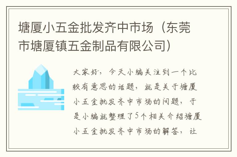 塘厦小五金批发齐中市场（东莞市塘厦镇五金制品有限公司）