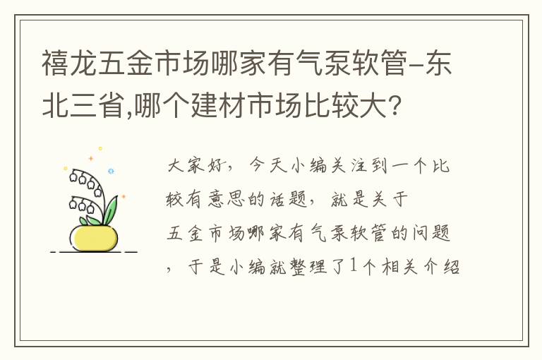 禧龙五金市场哪家有气泵软管-东北三省,哪个建材市场比较大?