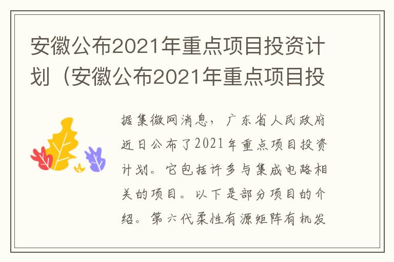 安徽公布2021年重点项目投资计划（安徽公布2021年重点项目投资计划表）