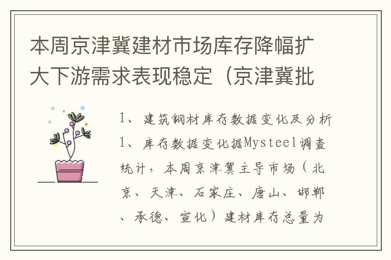 本周京津冀建材市场库存降幅扩大下游需求表现稳定（京津冀批发市场）