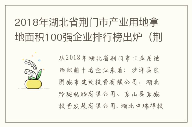 2018年湖北省荆门市产业用地拿地面积100强企业排行榜出炉（荆门市主要产业）