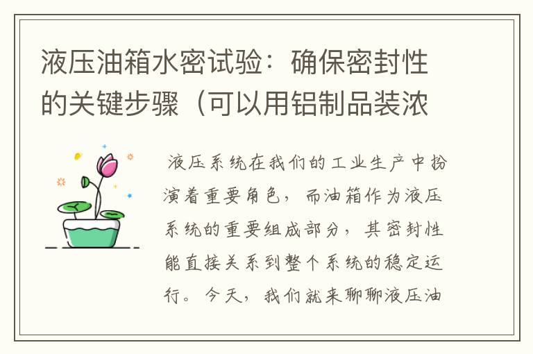 液压油箱水密试验：确保密封性的关键步骤（可以用铝制品装浓硝酸吗）