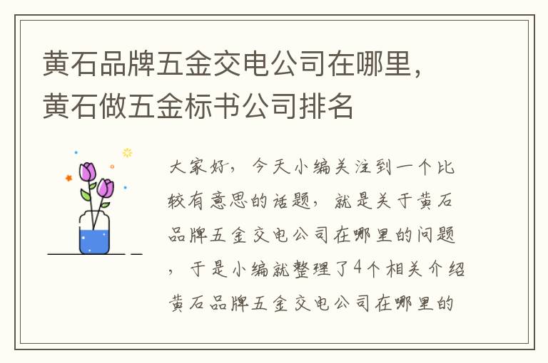 黄石品牌五金交电公司在哪里，黄石做五金标书公司排名