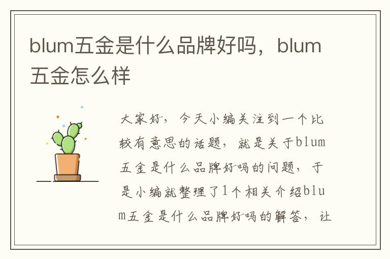 blum五金是什么品牌好吗，blum五金怎么样