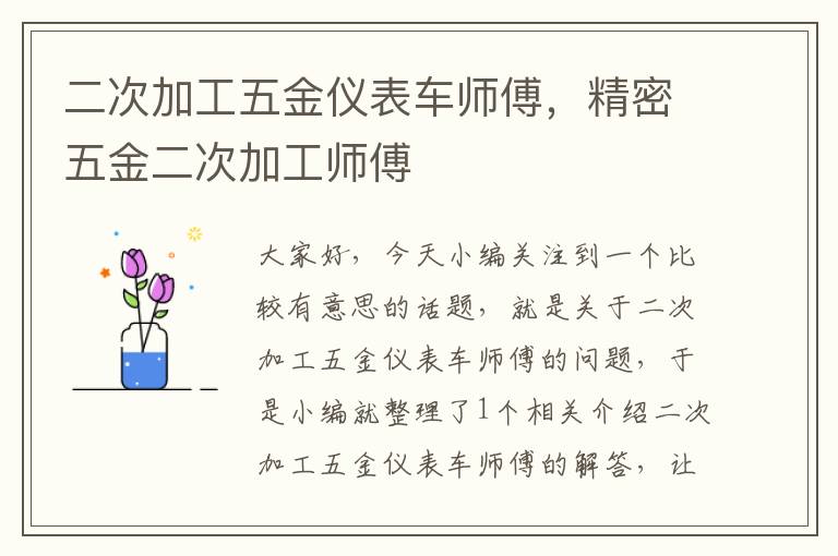 二次加工五金仪表车师傅，精密五金二次加工师傅